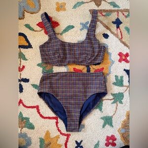 Athleta Checkered Full Coverage Bikini with High Waisted Bottom